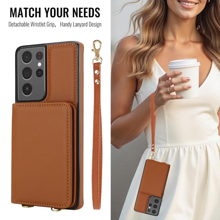 For Samsung Galaxy S21 Ultra 5G Crossbody Dual-buckle Wallet RFID Back Leather Phone Case