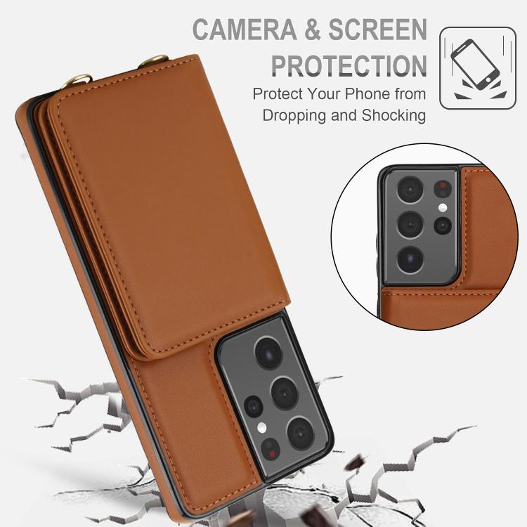 For Samsung Galaxy S21 Ultra 5G Crossbody Dual-buckle Wallet RFID Back Leather Phone Case