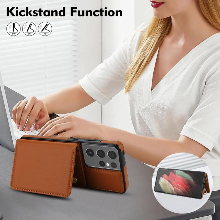 For Samsung Galaxy S21 Ultra 5G Crossbody Dual-buckle Wallet RFID Back Leather Phone Case