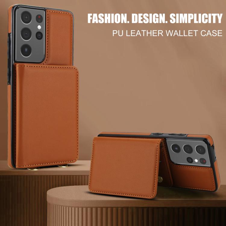For Samsung Galaxy S21 Ultra 5G Crossbody Dual-buckle Wallet RFID Back Leather Phone Case