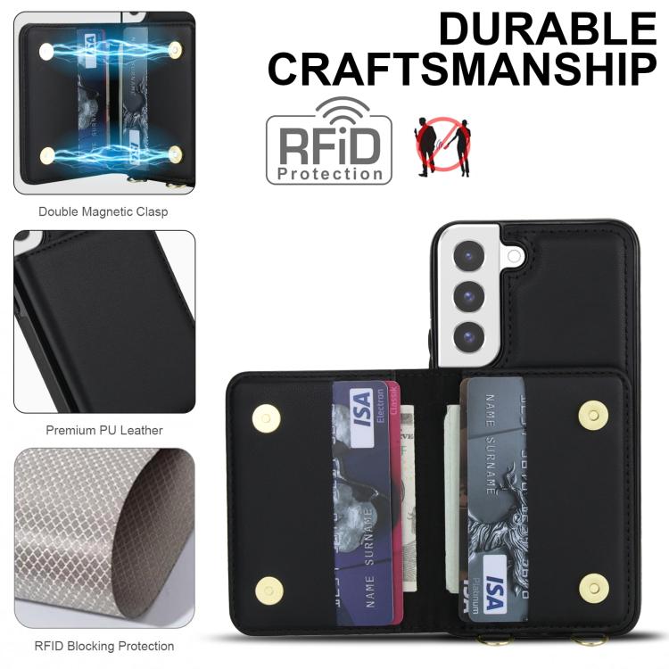For Samsung Galaxy S21 FE 5G Crossbody Dual-buckle Wallet RFID Back Leather Phone Case
