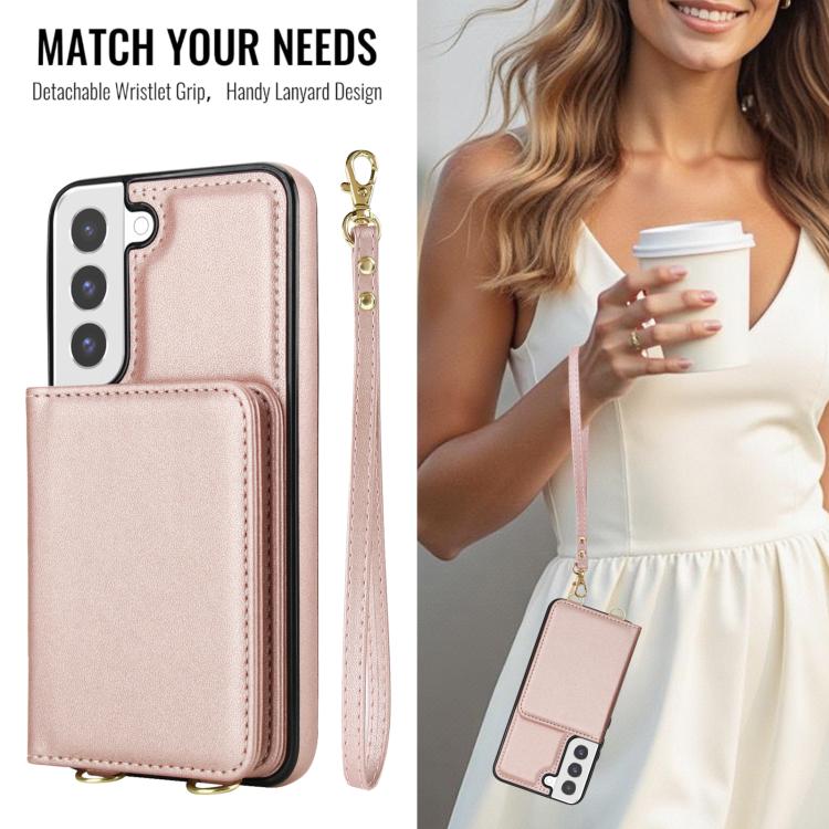For Samsung Galaxy S21 FE 5G Crossbody Dual-buckle Wallet RFID Back Leather Phone Case