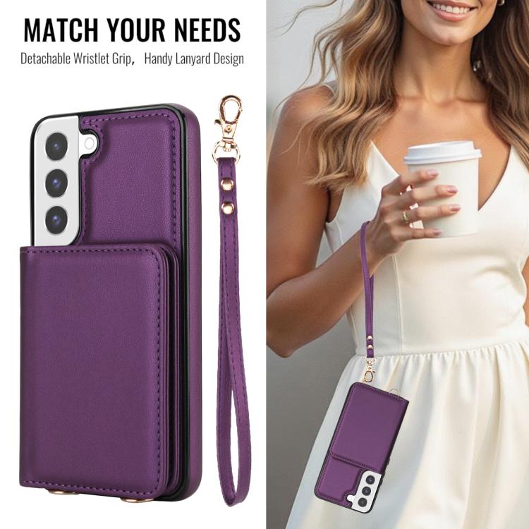 For Samsung Galaxy S21 FE 5G Crossbody Dual-buckle Wallet RFID Back Leather Phone Case