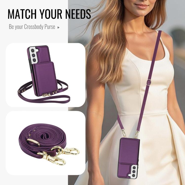 For Samsung Galaxy S21 FE 5G Crossbody Dual-buckle Wallet RFID Back Leather Phone Case