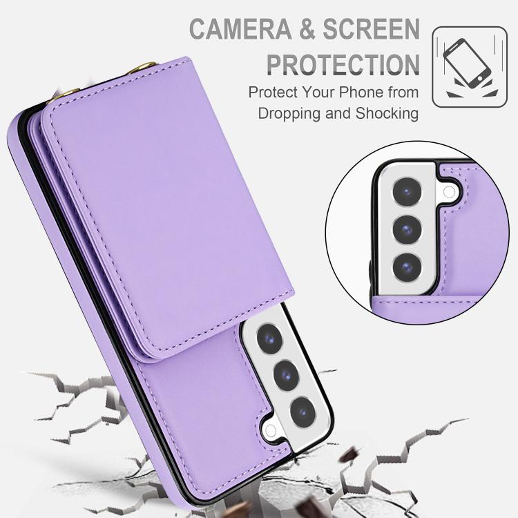 For Samsung Galaxy S21 FE 5G Crossbody Dual-buckle Wallet RFID Back Leather Phone Case