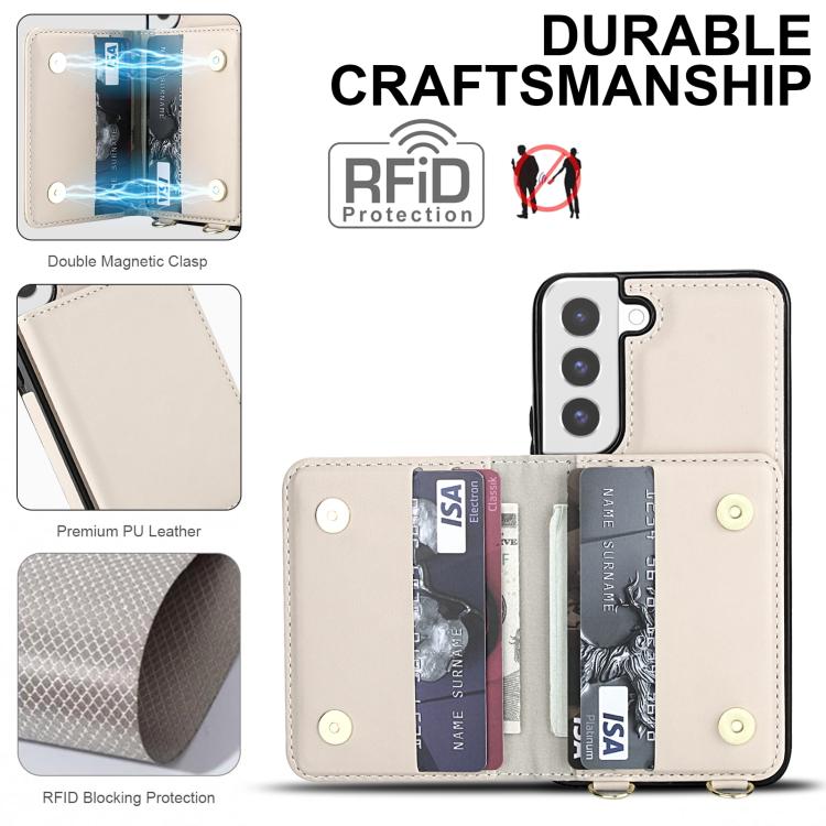 For Samsung Galaxy S22 5G Crossbody Dual-buckle Wallet RFID Back Leather Phone Case