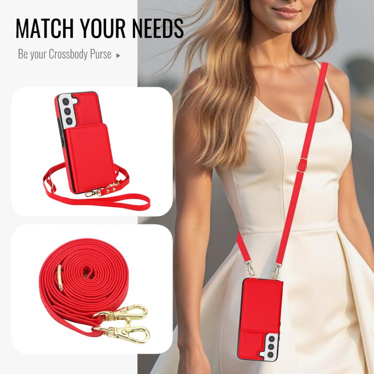 For Samsung Galaxy S22 5G Crossbody Dual-buckle Wallet RFID Back Leather Phone Case