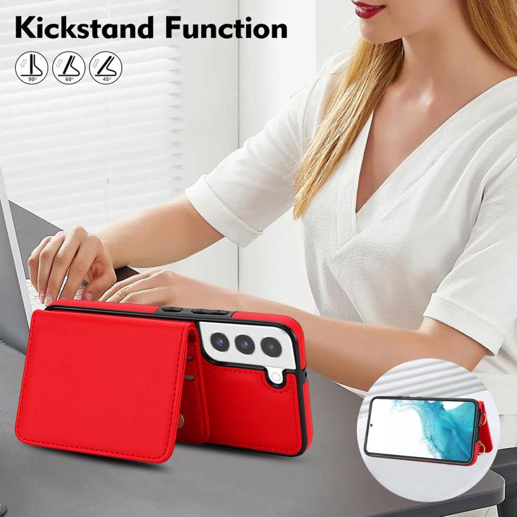 For Samsung Galaxy S22 5G Crossbody Dual-buckle Wallet RFID Back Leather Phone Case