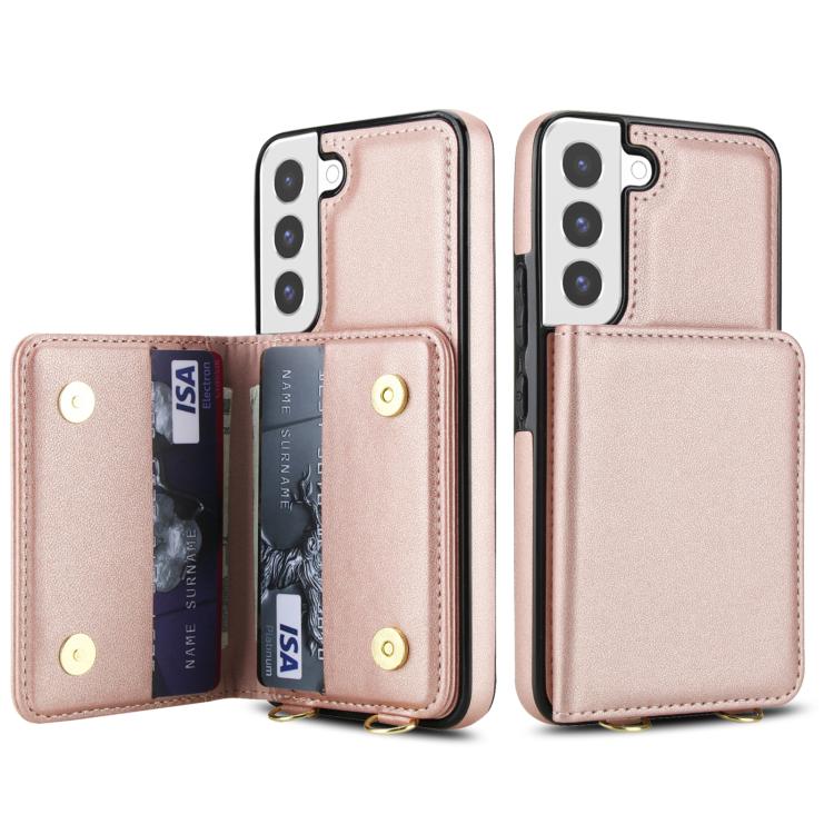 For Samsung Galaxy S22 5G Crossbody Dual-buckle Wallet RFID Back Leather Phone Case