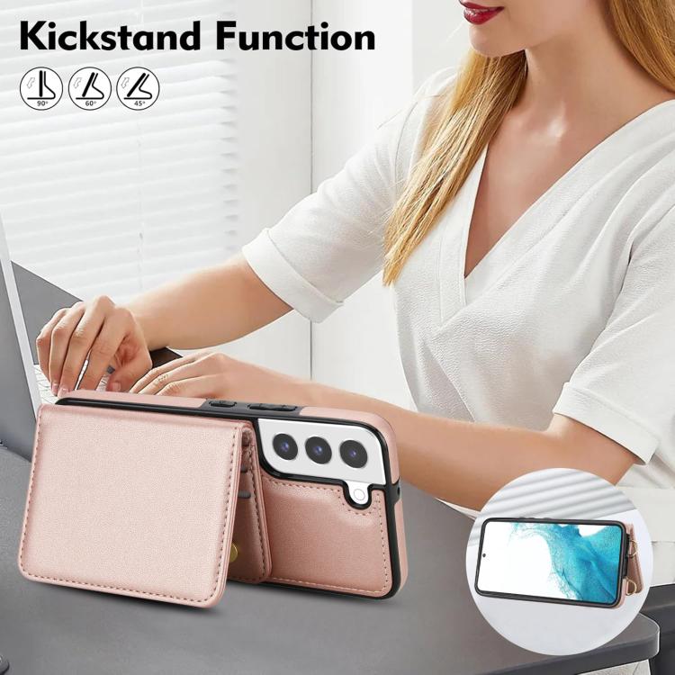 For Samsung Galaxy S22 5G Crossbody Dual-buckle Wallet RFID Back Leather Phone Case