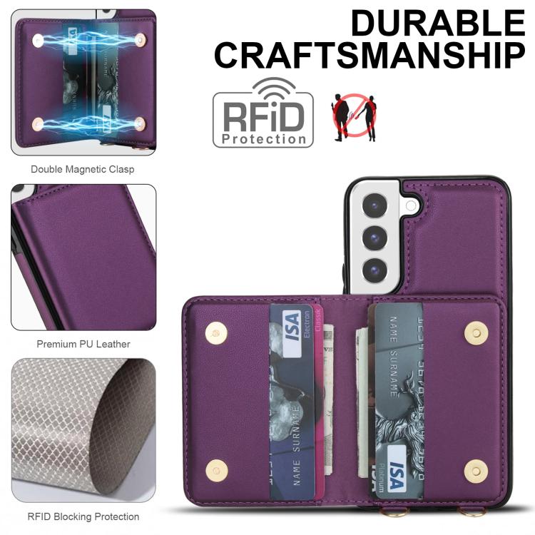 For Samsung Galaxy S22 5G Crossbody Dual-buckle Wallet RFID Back Leather Phone Case