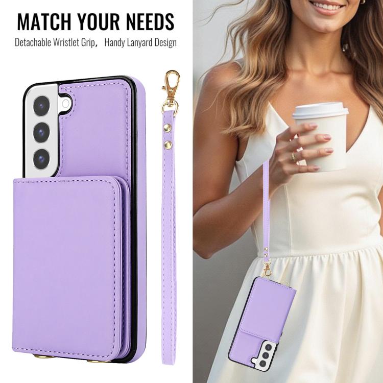 For Samsung Galaxy S22 5G Crossbody Dual-buckle Wallet RFID Back Leather Phone Case