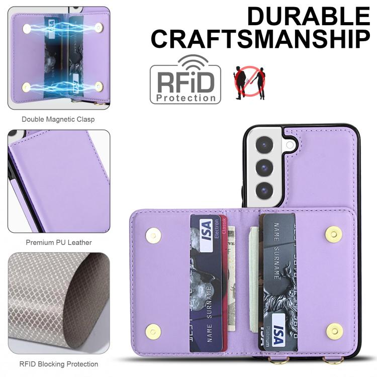 For Samsung Galaxy S22 5G Crossbody Dual-buckle Wallet RFID Back Leather Phone Case