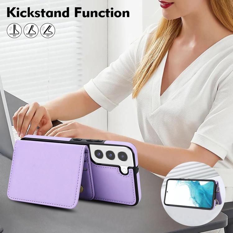 For Samsung Galaxy S22 5G Crossbody Dual-buckle Wallet RFID Back Leather Phone Case