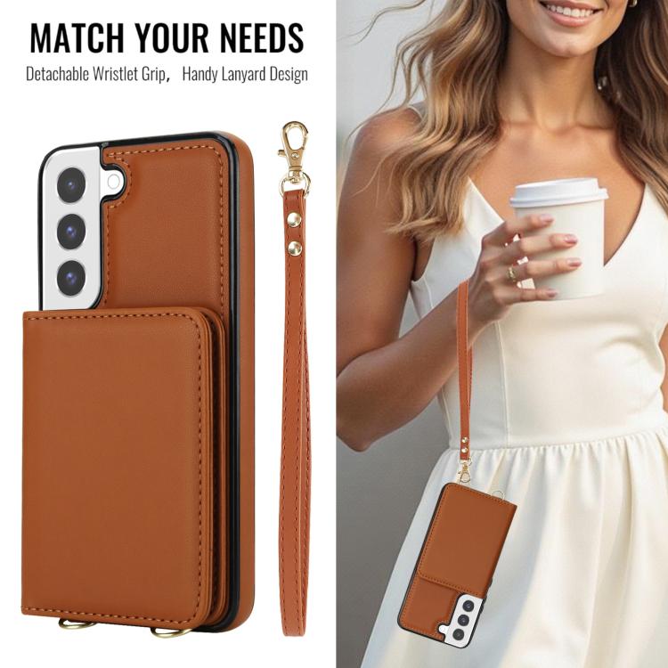 For Samsung Galaxy S22 5G Crossbody Dual-buckle Wallet RFID Back Leather Phone Case