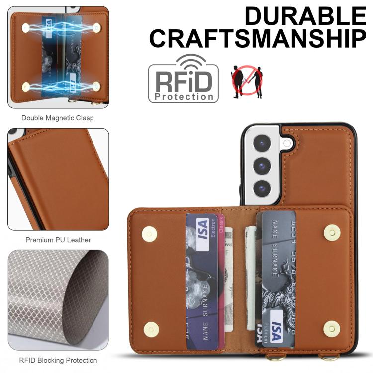 For Samsung Galaxy S22 5G Crossbody Dual-buckle Wallet RFID Back Leather Phone Case