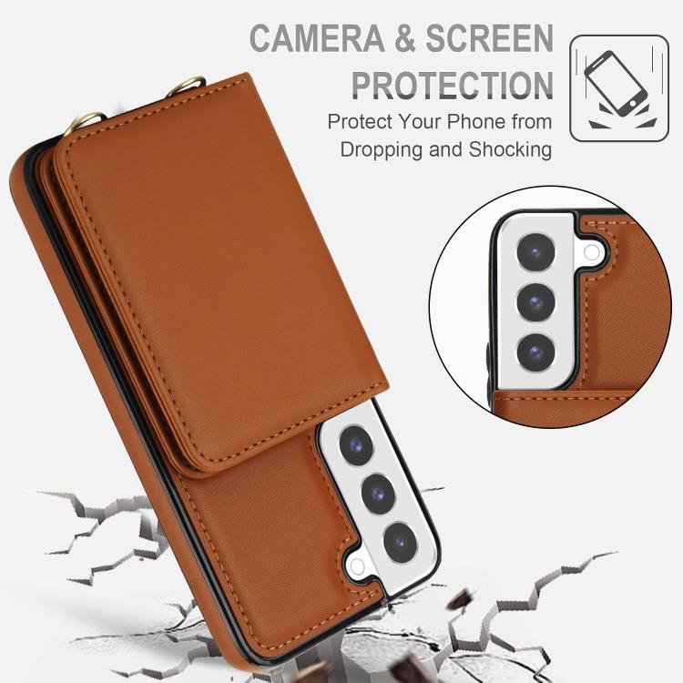 For Samsung Galaxy S22 5G Crossbody Dual-buckle Wallet RFID Back Leather Phone Case