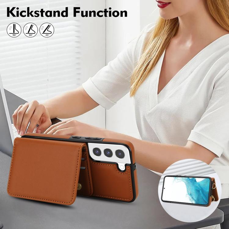 For Samsung Galaxy S22 5G Crossbody Dual-buckle Wallet RFID Back Leather Phone Case