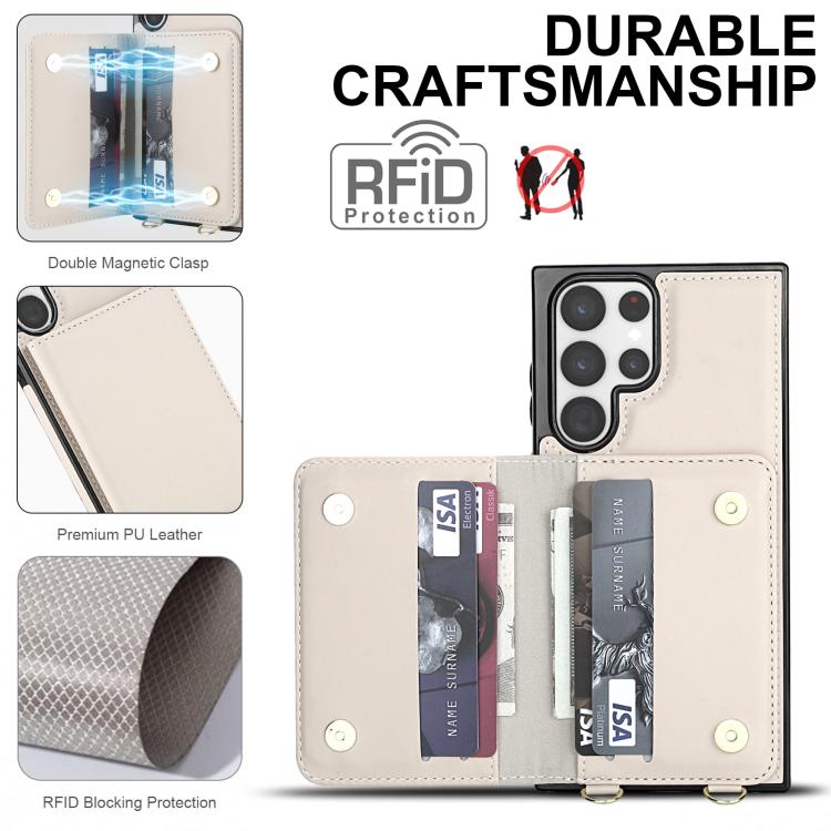 For Samsung Galaxy S22 Ultra 5G Crossbody Dual-buckle Wallet RFID Back Leather Phone Case