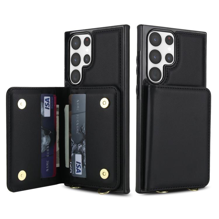For Samsung Galaxy S22 Ultra 5G Crossbody Dual-buckle Wallet RFID Back Leather Phone Case