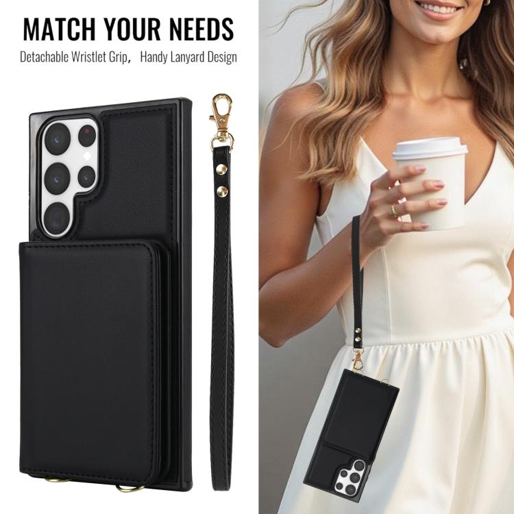 For Samsung Galaxy S22 Ultra 5G Crossbody Dual-buckle Wallet RFID Back Leather Phone Case