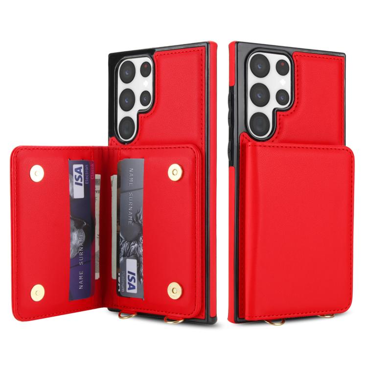 For Samsung Galaxy S22 Ultra 5G Crossbody Dual-buckle Wallet RFID Back Leather Phone Case
