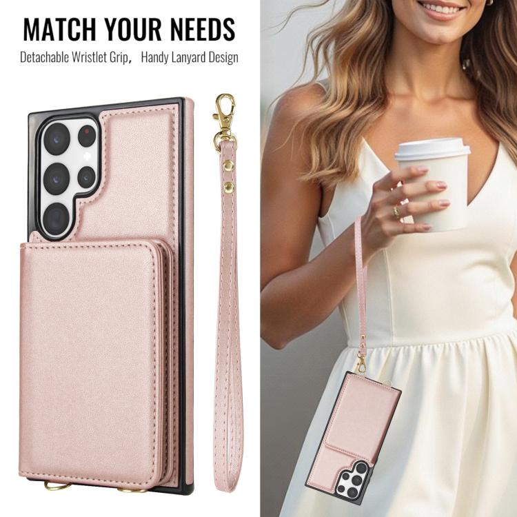 For Samsung Galaxy S22 Ultra 5G Crossbody Dual-buckle Wallet RFID Back Leather Phone Case