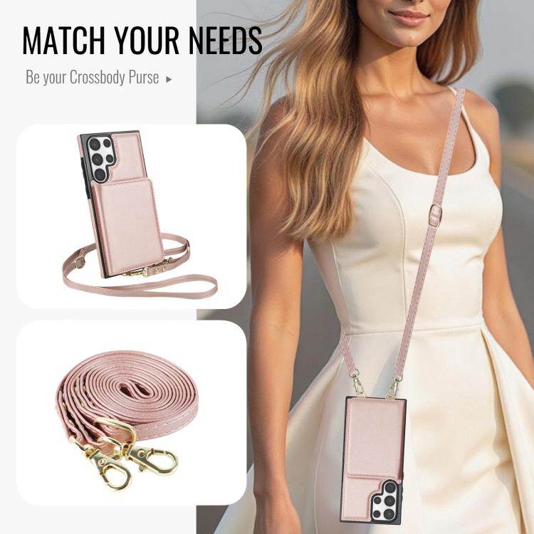 For Samsung Galaxy S22 Ultra 5G Crossbody Dual-buckle Wallet RFID Back Leather Phone Case