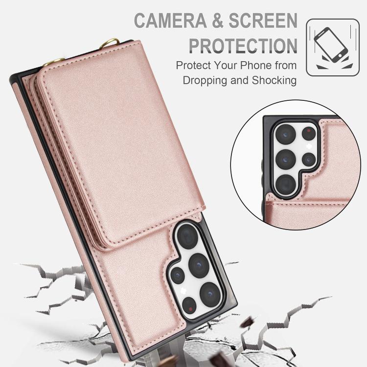 For Samsung Galaxy S22 Ultra 5G Crossbody Dual-buckle Wallet RFID Back Leather Phone Case