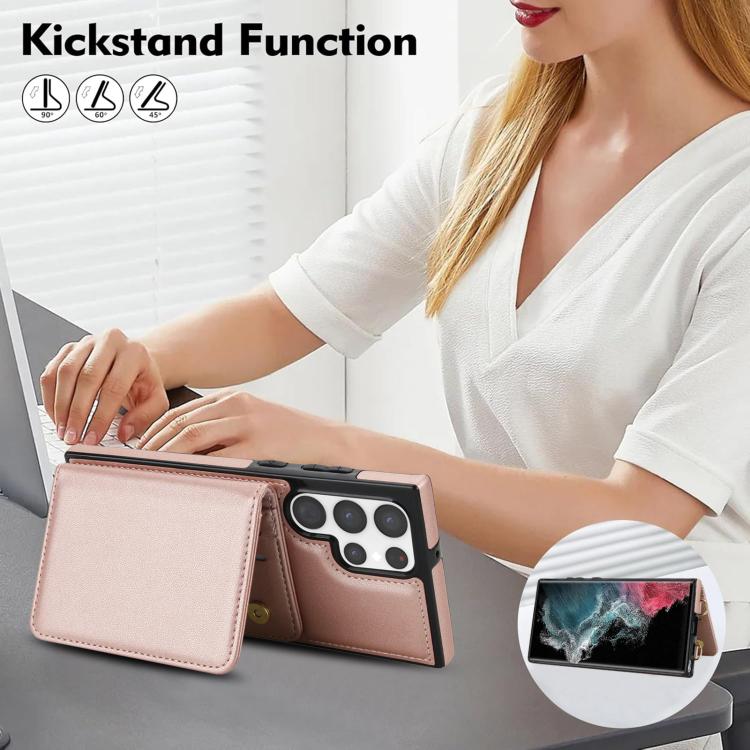 For Samsung Galaxy S22 Ultra 5G Crossbody Dual-buckle Wallet RFID Back Leather Phone Case