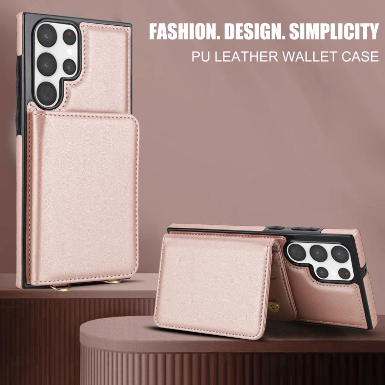 For Samsung Galaxy S22 Ultra 5G Crossbody Dual-buckle Wallet RFID Back Leather Phone Case