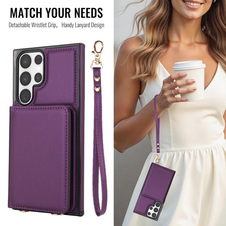 For Samsung Galaxy S22 Ultra 5G Crossbody Dual-buckle Wallet RFID Back Leather Phone Case