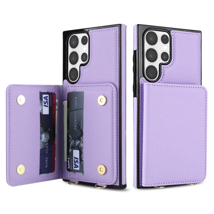 For Samsung Galaxy S22 Ultra 5G Crossbody Dual-buckle Wallet RFID Back Leather Phone Case