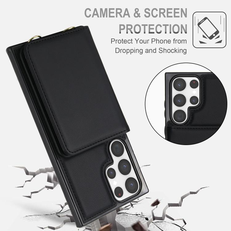 For Samsung Galaxy S23 Ultra 5G Crossbody Dual-buckle Wallet RFID Back Leather Phone Case
