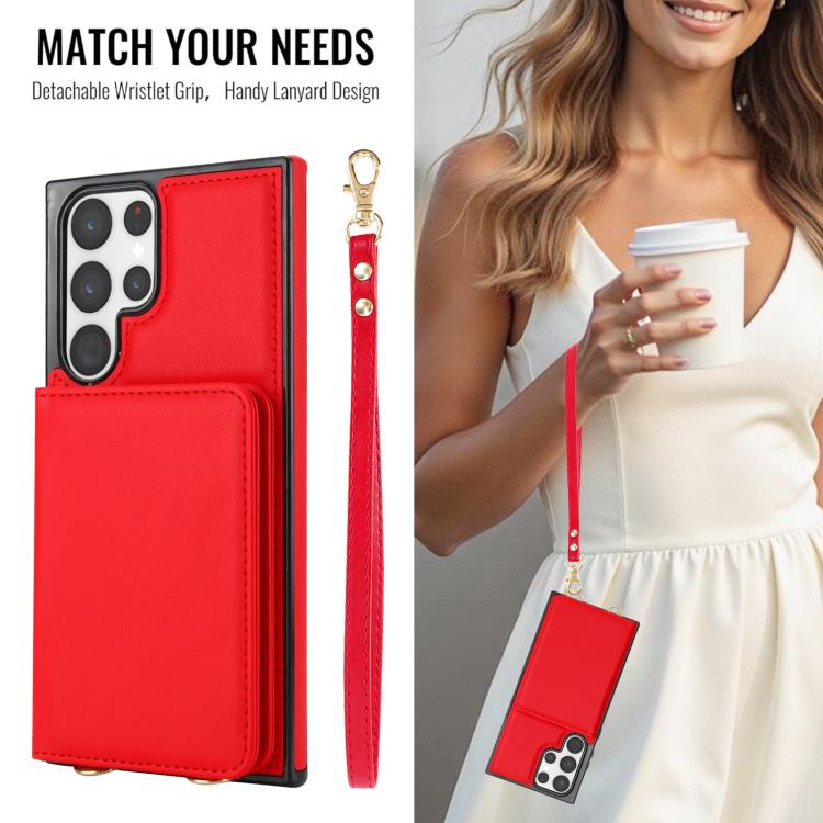 For Samsung Galaxy S23 Ultra 5G Crossbody Dual-buckle Wallet RFID Back Leather Phone Case