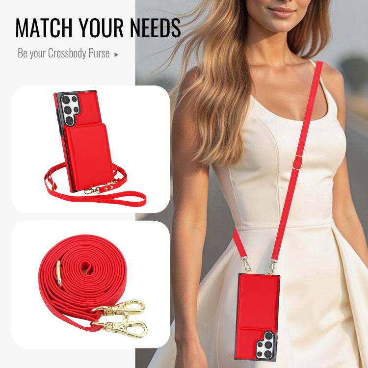 For Samsung Galaxy S23 Ultra 5G Crossbody Dual-buckle Wallet RFID Back Leather Phone Case