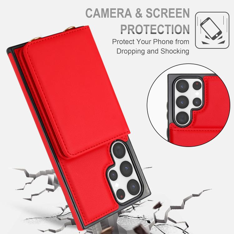 For Samsung Galaxy S23 Ultra 5G Crossbody Dual-buckle Wallet RFID Back Leather Phone Case