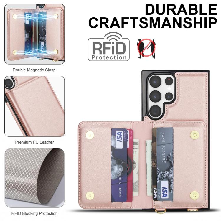 For Samsung Galaxy S23 Ultra 5G Crossbody Dual-buckle Wallet RFID Back Leather Phone Case