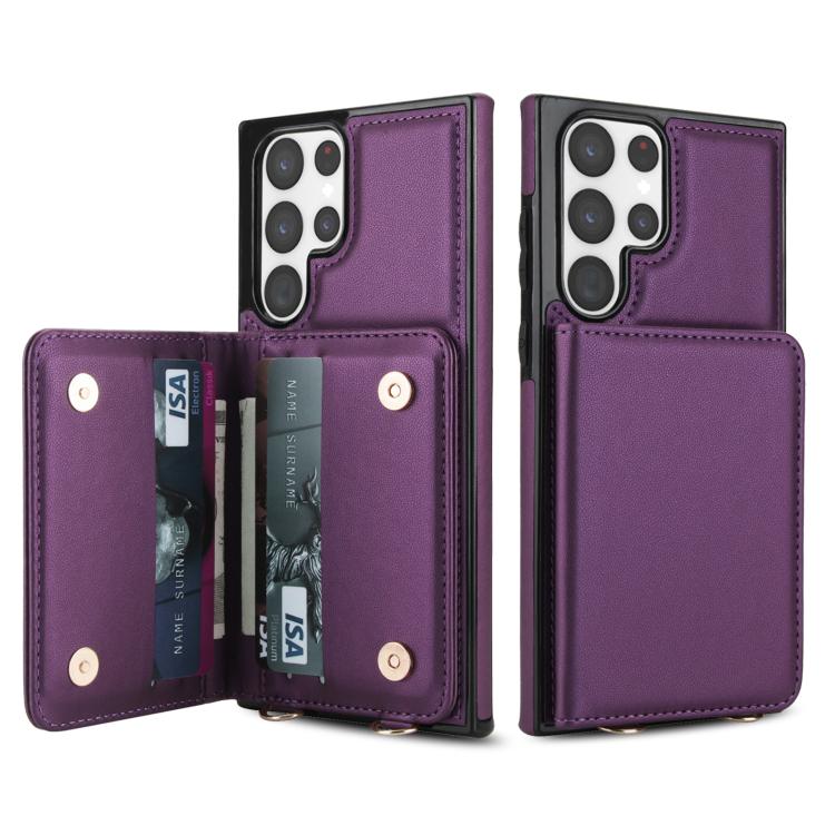 For Samsung Galaxy S23 Ultra 5G Crossbody Dual-buckle Wallet RFID Back Leather Phone Case