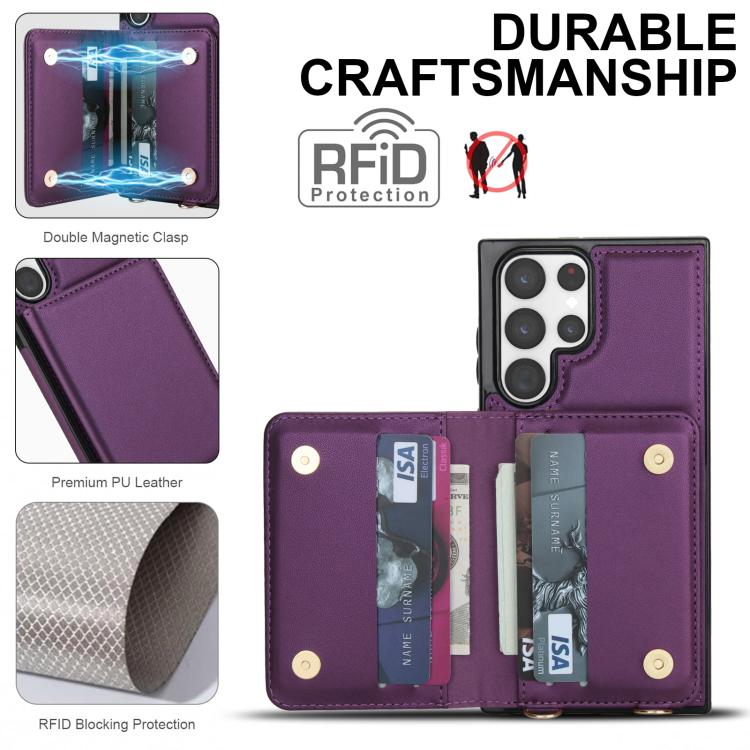 For Samsung Galaxy S23 Ultra 5G Crossbody Dual-buckle Wallet RFID Back Leather Phone Case