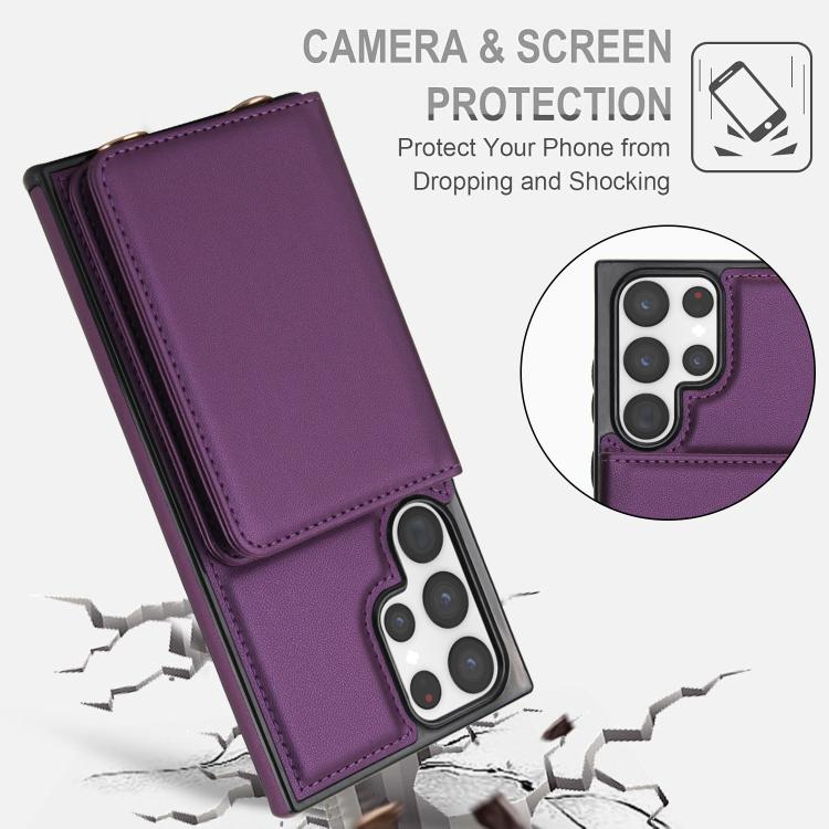 For Samsung Galaxy S23 Ultra 5G Crossbody Dual-buckle Wallet RFID Back Leather Phone Case