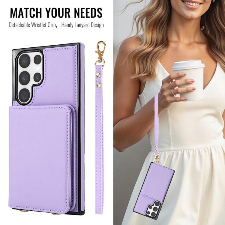For Samsung Galaxy S23 Ultra 5G Crossbody Dual-buckle Wallet RFID Back Leather Phone Case