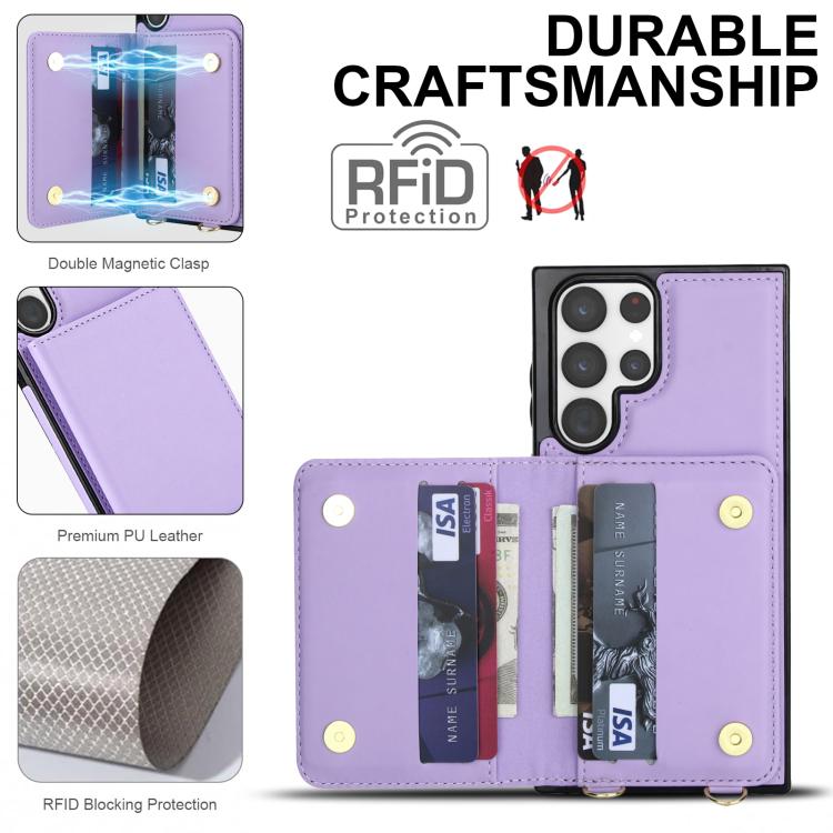 For Samsung Galaxy S23 Ultra 5G Crossbody Dual-buckle Wallet RFID Back Leather Phone Case