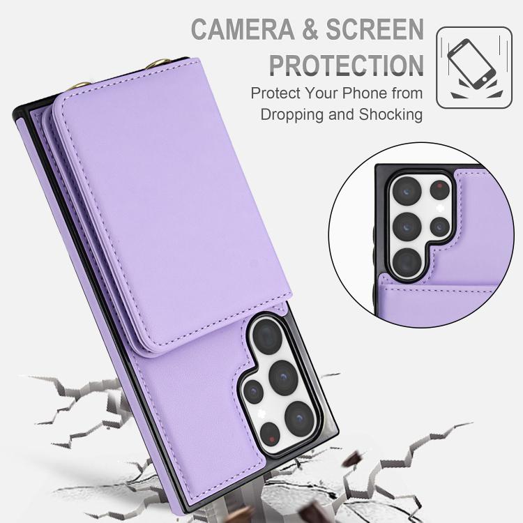 For Samsung Galaxy S23 Ultra 5G Crossbody Dual-buckle Wallet RFID Back Leather Phone Case