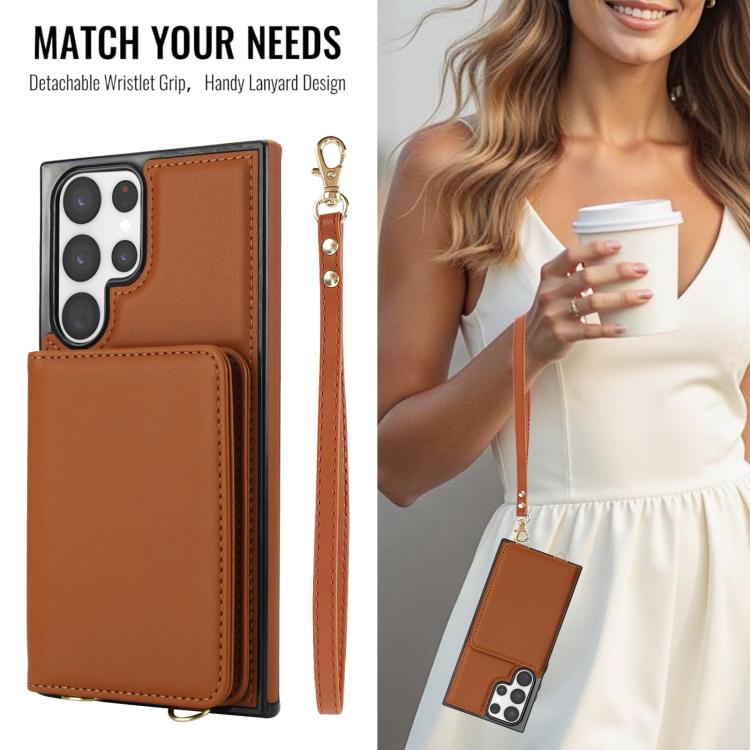 For Samsung Galaxy S23 Ultra 5G Crossbody Dual-buckle Wallet RFID Back Leather Phone Case