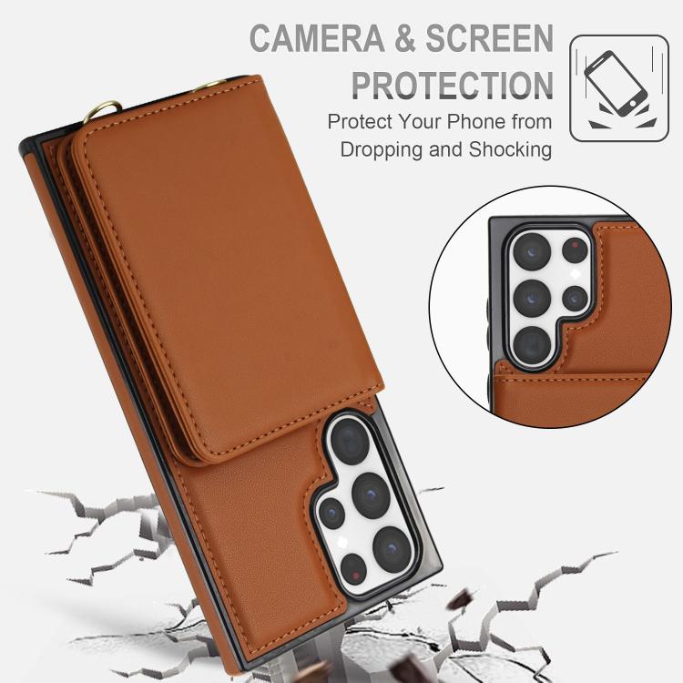 For Samsung Galaxy S23 Ultra 5G Crossbody Dual-buckle Wallet RFID Back Leather Phone Case