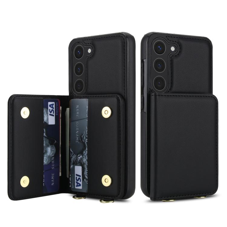 For Samsung Galaxy S23 5G Crossbody Dual-buckle Wallet RFID Back Leather Phone Case