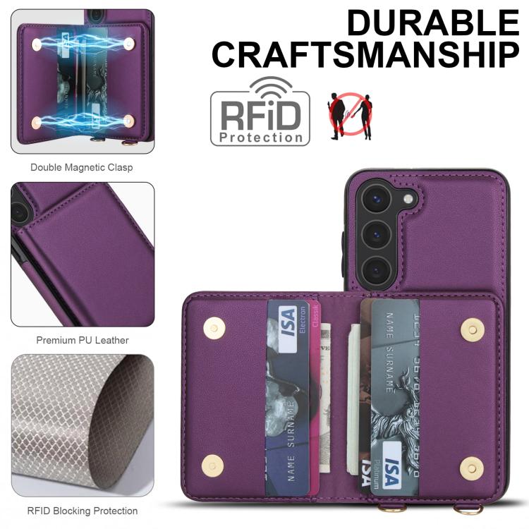 For Samsung Galaxy S23 5G Crossbody Dual-buckle Wallet RFID Back Leather Phone Case