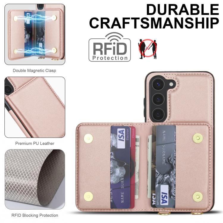 For Samsung Galaxy S23+ 5G Crossbody Dual-buckle Wallet RFID Back Leather Phone Case