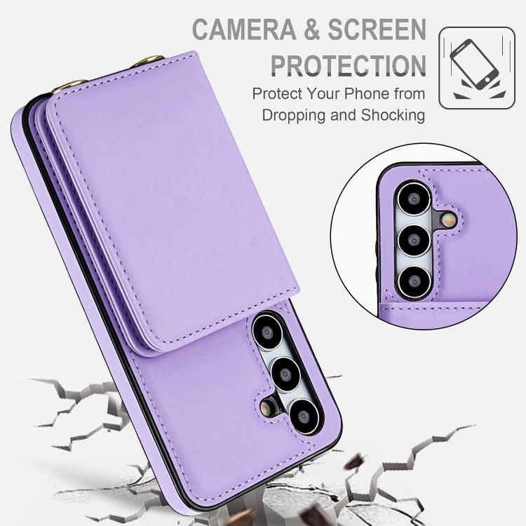 For Samsung Galaxy S24 5G Crossbody Dual-buckle Wallet RFID Back Leather Phone Case